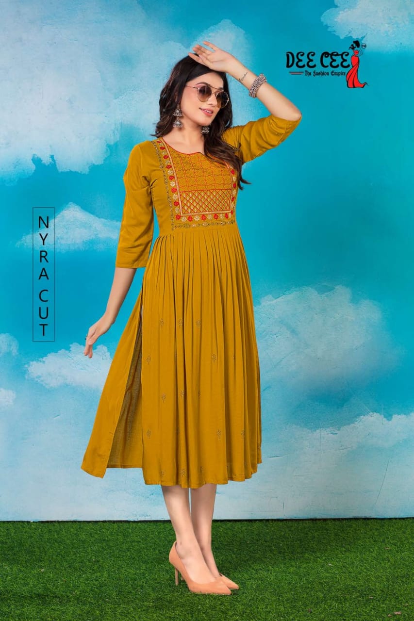 Sunaina By Deecee Rayon Naira Cut Embroidery Kurtis Catalog